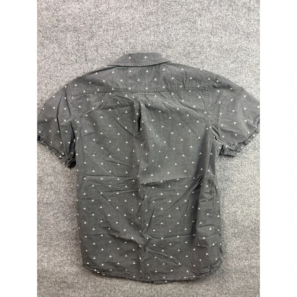 The North Face Button Up Shirt Mens Small Gray Teepee Print Short Sleeve
